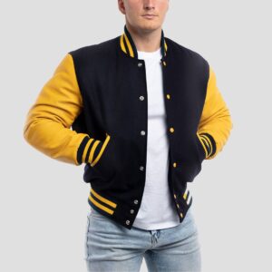 Samuel Navy Blue Wool Body & Lemon Leather Sleeves Varsity Jacket