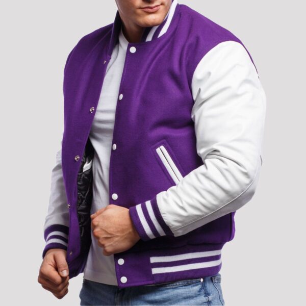 Benjamin Purple Wool Body & White Leather Sleeves Varsity Jacket