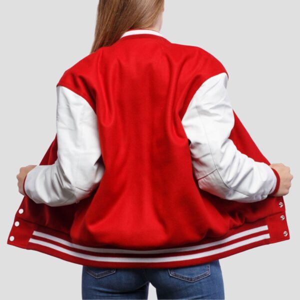 Levy Scarlet Wool Body & White Leather Sleeves Varsity Jacket - Image 2