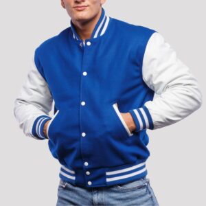 Michael Royal Blue wool body & White leather sleeves Varsity Jacket