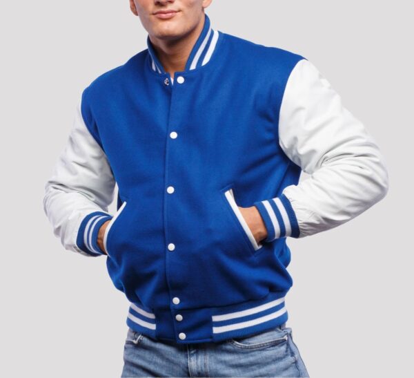 Michael Royal Blue wool body & White leather sleeves Varsity Jacket