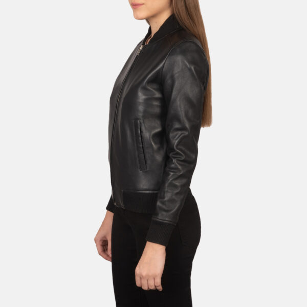 Isabella Black Leather Bomber Jacket - Image 4