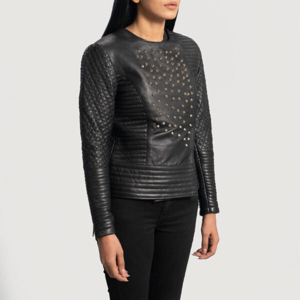 Sarah Black Studded Leather Biker Jacket - Image 3