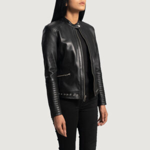 Violet Black Leather Biker Jacket
