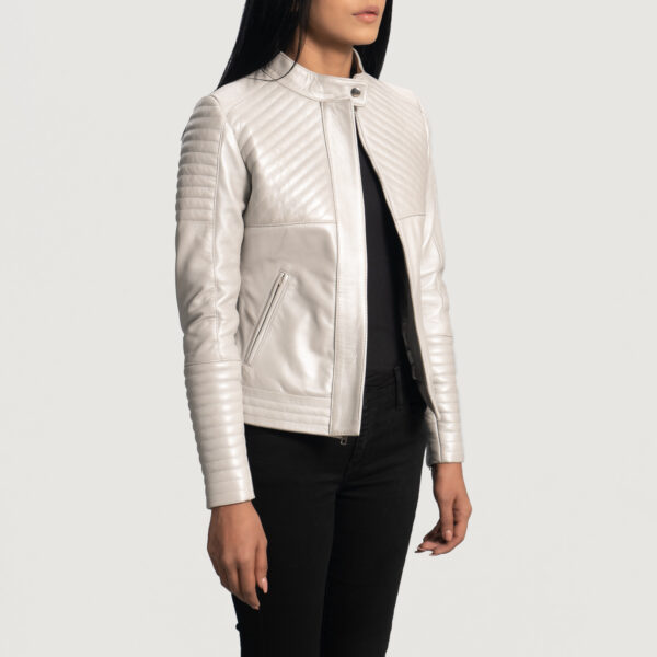 Isla Quilted Silver Leather Biker Jacket - Image 4
