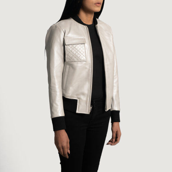 Ava Silver Leather Bomber Jacket - Image 4