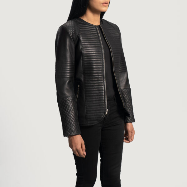 Sophia Quilted Black Leather Biker Jacket - Image 4