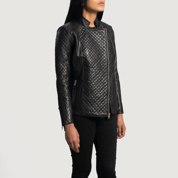 Lily Quilted Black Leather Biker Jacket - Image 4