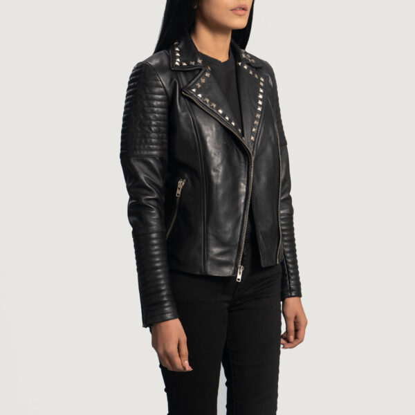 Andi Studded Black Leather Biker Jacket - Image 4