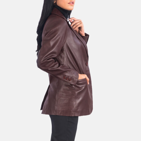 Lily Maroon Leather Blazer - Image 4