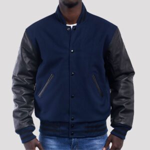 Elijah High Royal Wool Body & Black Leather Sleeves Varsity Jacket
