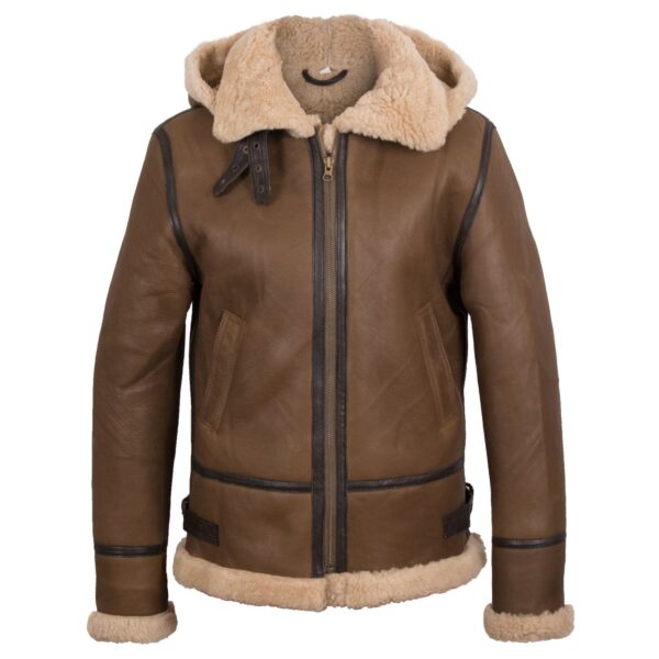 Andi Brown Hooded Shearling Sheepskin Leather Jacket