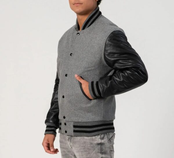Daniel Oxford Wool Body & Black Leather Sleeves Varsity Jacket - Image 3