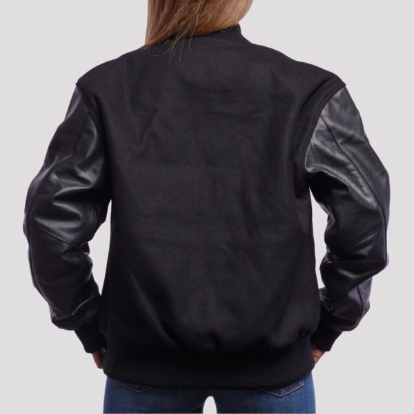 Charlotte Black Wool Body & Black Leather Sleeves Varsity Jacket - Image 2
