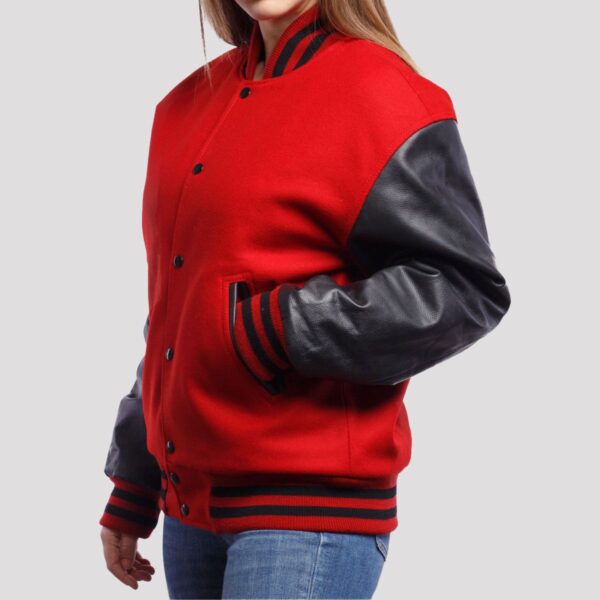 Harper Scarlet Wool Body & Black Leather Sleeves Varsity Jacket - Image 2