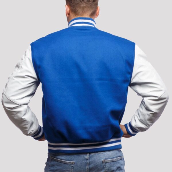 Michael Royal Blue wool body & White leather sleeves Varsity Jacket - Image 2