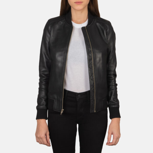 Isabella Black Leather Bomber Jacket - Image 3