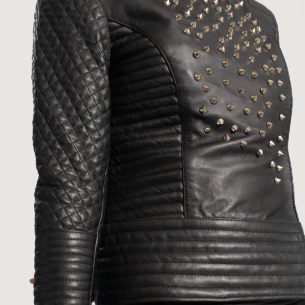 Sarah Black Studded Leather Biker Jacket - Image 5