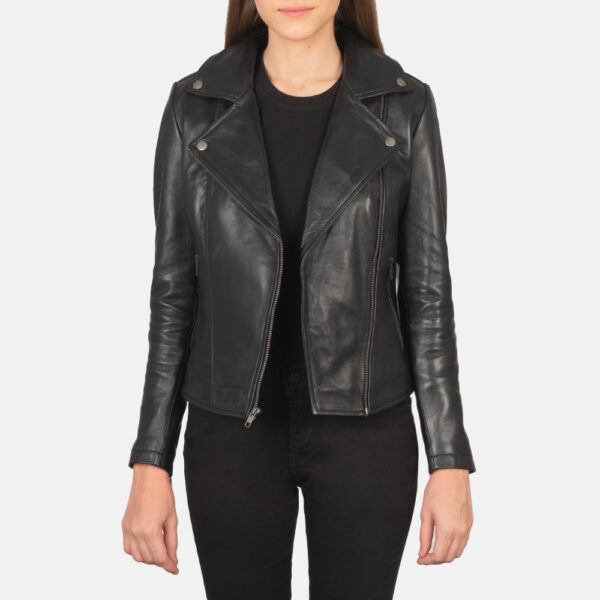 Luna Black Leather Biker Jacket - Image 2