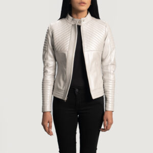 Isla Quilted Silver Leather Biker Jacket