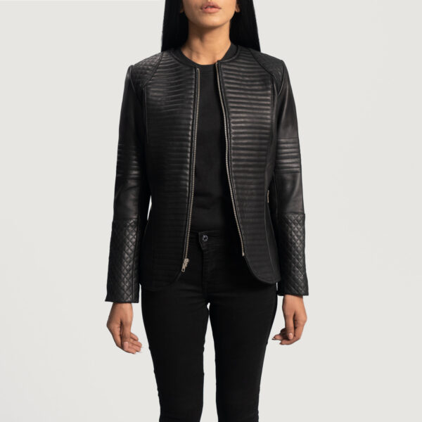 Sophia Quilted Black Leather Biker Jacket