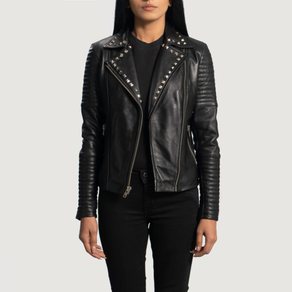 Andi Studded Black Leather Biker Jacket - Image 3