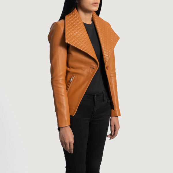 Mia Qualitied Brown Leather Blazer - Image 4