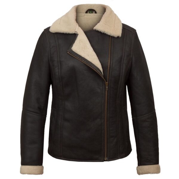 Rose Black Shearling Sheepskin Leather Jacket - Image 2