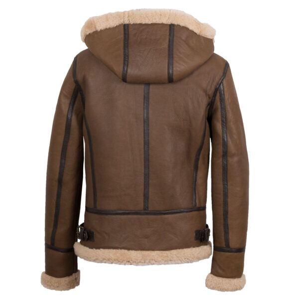 Andi Brown Hooded Shearling Sheepskin Leather Jacket - Image 2