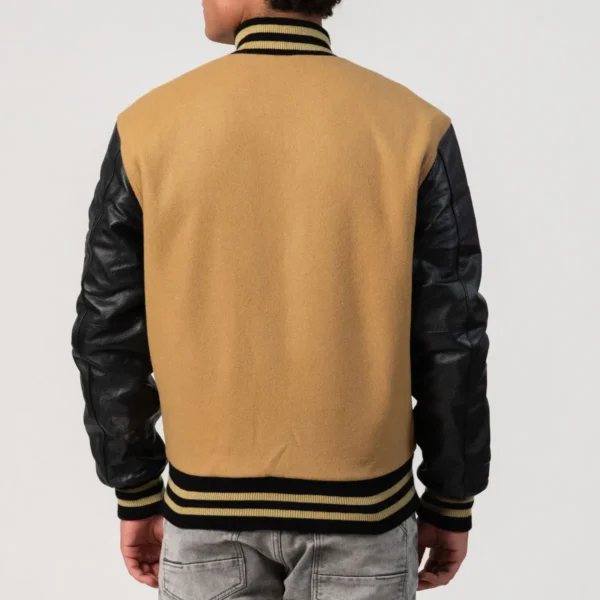 Asher Camel wool body & Black leather sleeves Varsity Jacket - Image 2