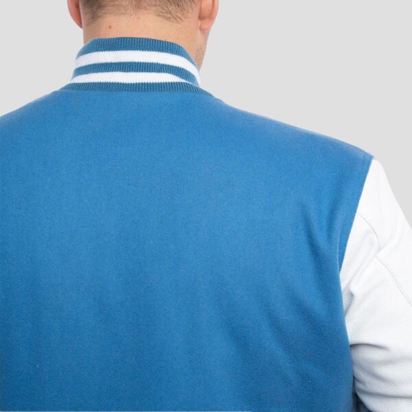 William Sky Blue Wool Body & White Leather Sleeves Varsity Jacket - Image 2