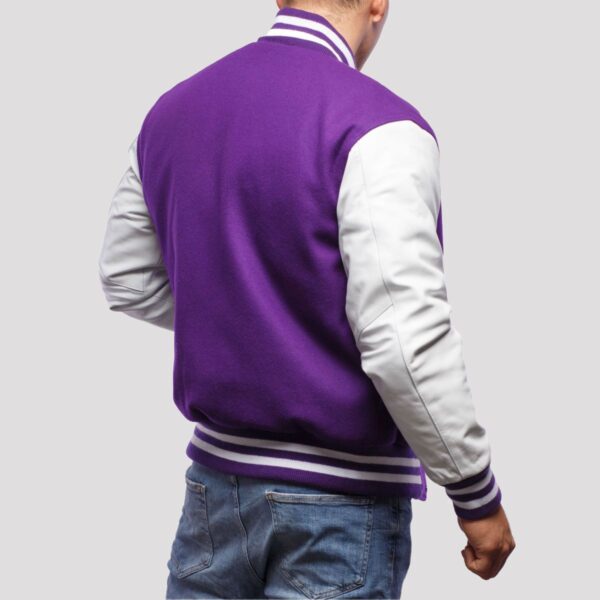 Benjamin Purple Wool Body & White Leather Sleeves Varsity Jacket - Image 2