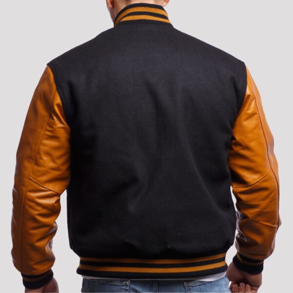 Sebastian Black Wool Body & Old Gold Leather Sleeves Varsity Jacket - Image 2
