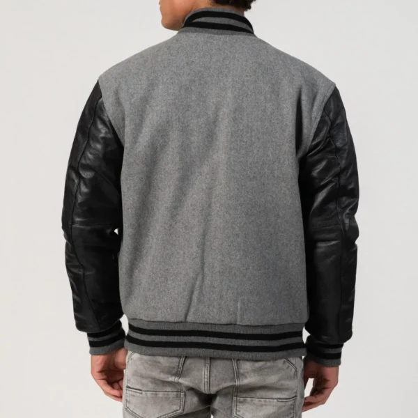 Daniel Oxford Wool Body & Black Leather Sleeves Varsity Jacket - Image 2