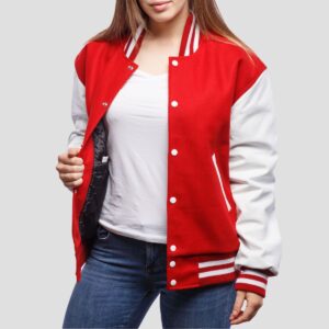 Levy Scarlet Wool Body & White Leather Sleeves Varsity Jacket