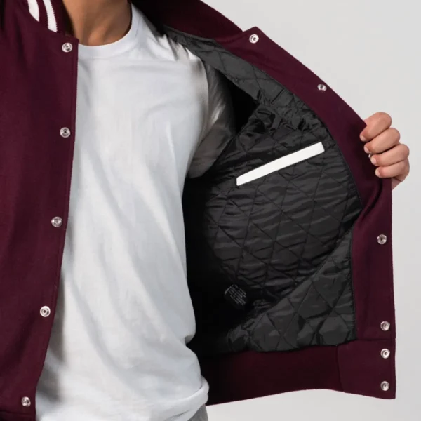 Alexander Maroon Wool Body & White Leather Sleeves Varsity Jacket - Image 4