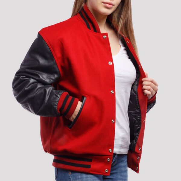 Harper Scarlet Wool Body & Black Leather Sleeves Varsity Jacket