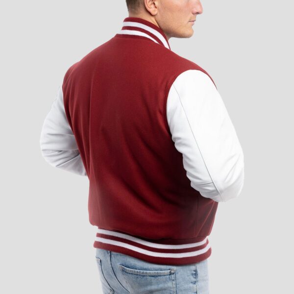 Noah Cardinal Red Wool Body & White Leather Sleeves Varsity Jacket - Image 2