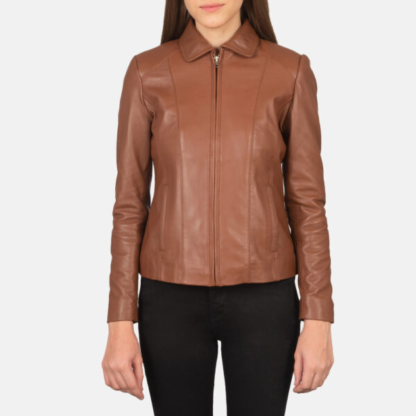 Elizabeth Brown Leather Biker Jacket - Image 3