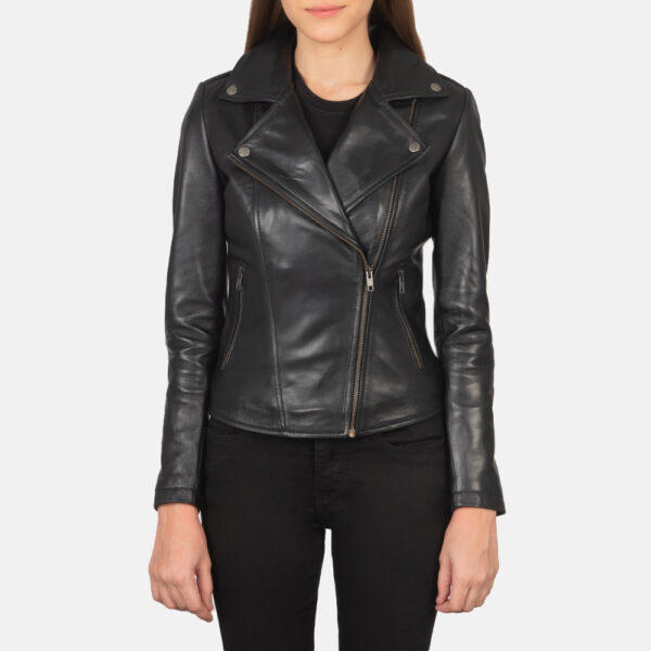 Luna Black Leather Biker Jacket - Image 3