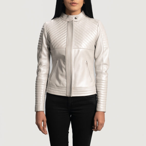 Isla Quilted Silver Leather Biker Jacket - Image 3