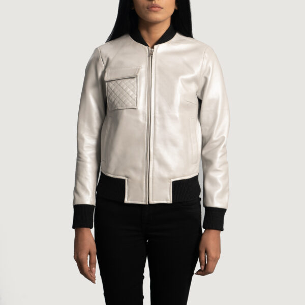 Ava Silver Leather Bomber Jacket - Image 3