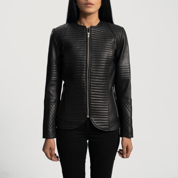Sophia Quilted Black Leather Biker Jacket - Image 3
