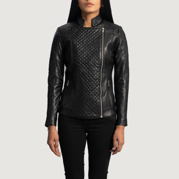 Lily Quilted Black Leather Biker Jacket - Image 3