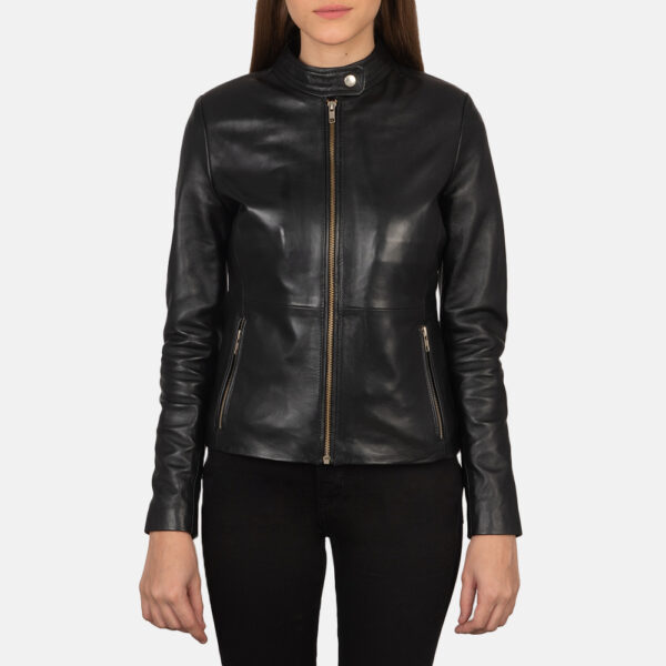 Harper Black Leather Biker Jacket - Image 4