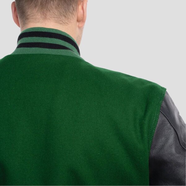Lucas Kelly Green Wool Body & Black Leather Sleeves Varsity Jacket - Image 3