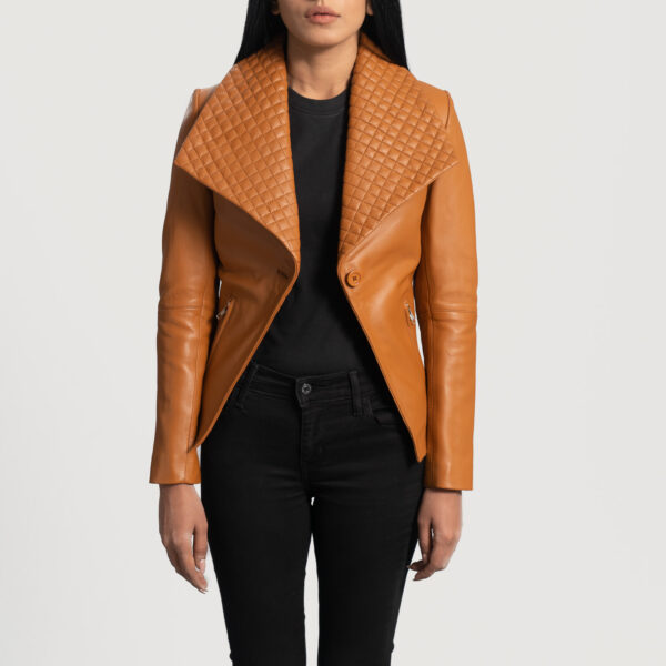 Mia Qualitied Brown Leather Blazer - Image 3