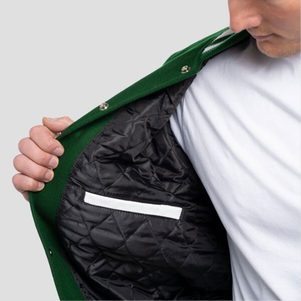 Matthew Kelly Green Wool Body & White Leather Sleeves Varsity Jacket - Image 3