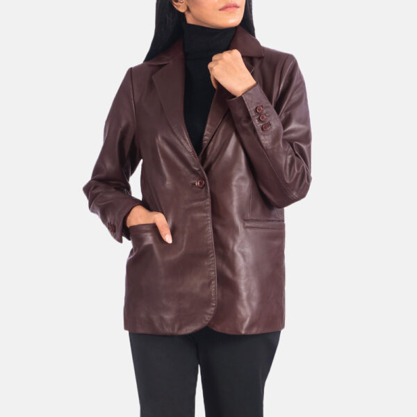 Lily Maroon Leather Blazer - Image 3