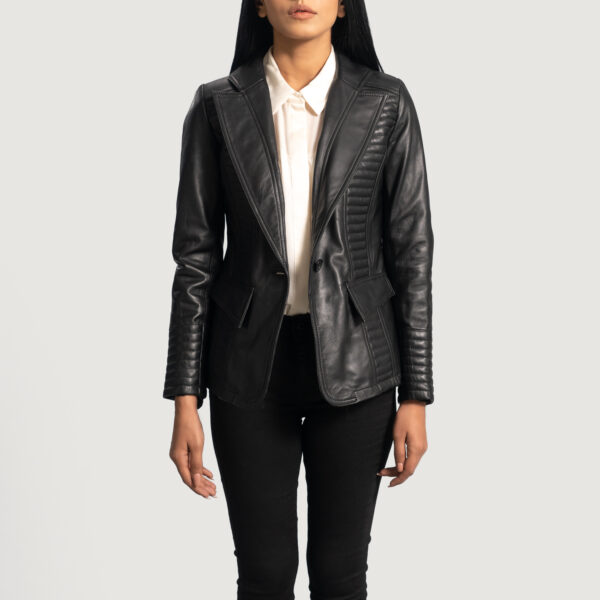 Rose Qualitied Black Leather Blazer - Image 2